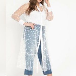 Eloquii Sheer White Tulle Polka Dot Dress